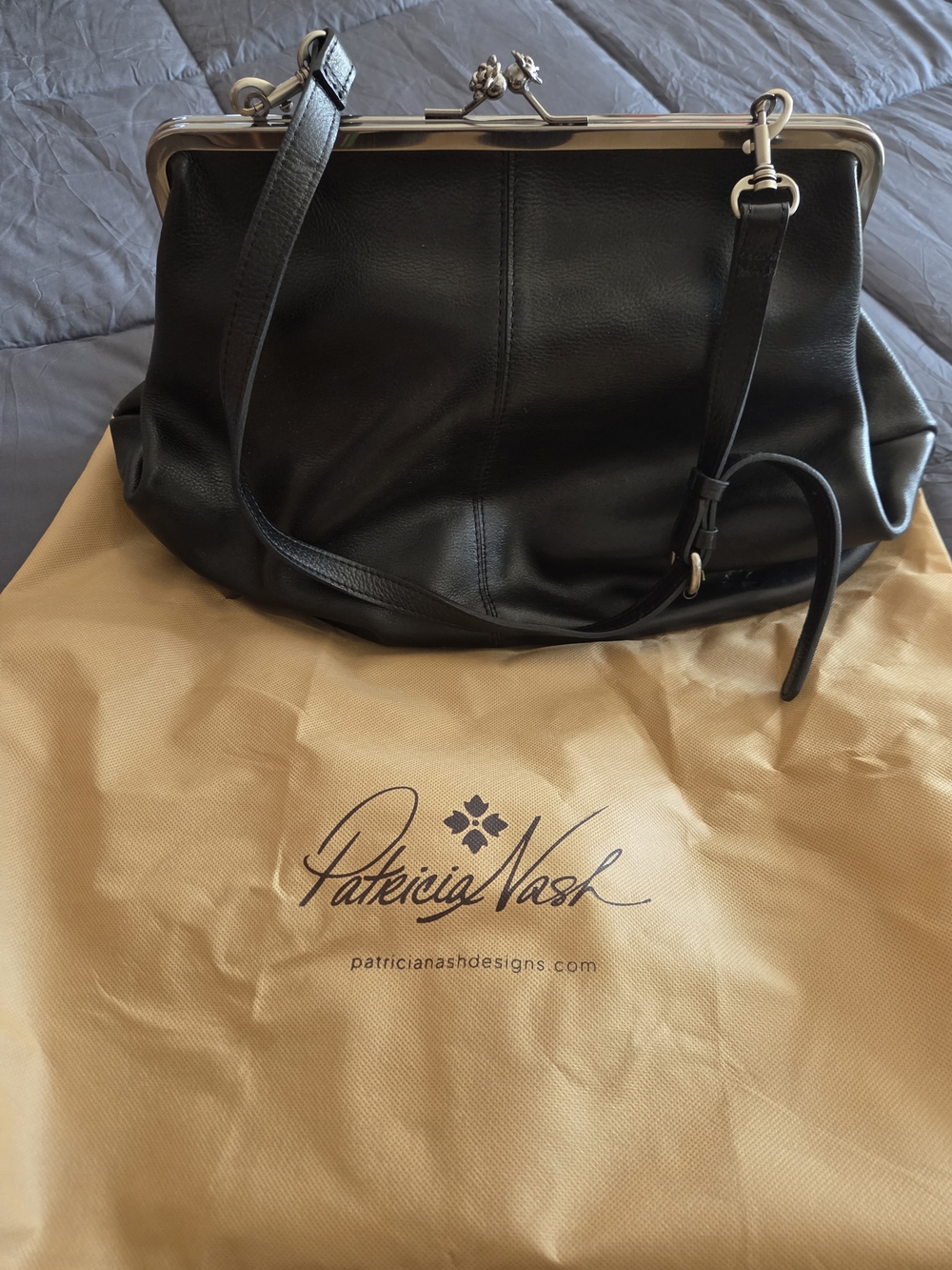 Patricia Nash Black Leather Frame-Top Shoulder Bag